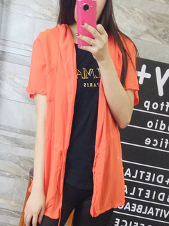 Orange Loose Hooded Shirt Top for Casual