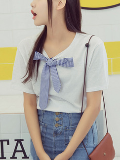 White Loose Band T-Shirt Top for Casual