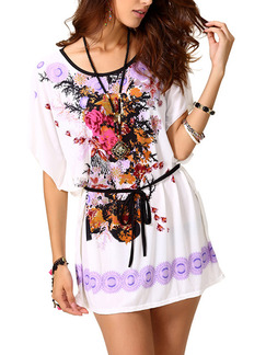 White Colorful Loose Printed Band T-Shirt Floral Top for Casual Party