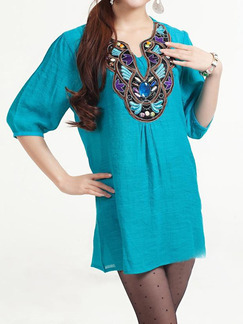 Soybean Green Loose Embroidery T-shirt Top for Casual Party