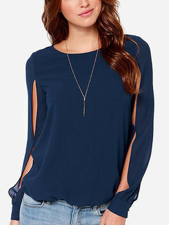 Navy Blue Loose Off-Arm Shirt Long Sleeve Plus Size Top for Casual Party Evening