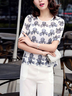 White and Blue Colorful Slim Printed T-shirt Top for Casual Party