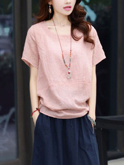 Pink Loose Pure Color T-Shirt Plus Size Top for Casual