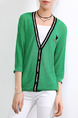 Green Loose Linking Stripe Knitting Long Sleeve Coat for Casual Party