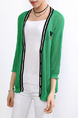 Green Loose Linking Stripe Knitting Long Sleeve Coat for Casual Party