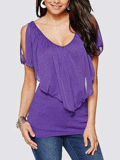 Purple Loose Off-Shoulder T-Shirt Top for Casual Party