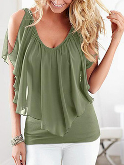 Army Green  Loose Off-Shoulder T-Shirt Top for Casual Party