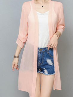 Pink Loose Chiffon Mesh Long Sleeve Top for Casual