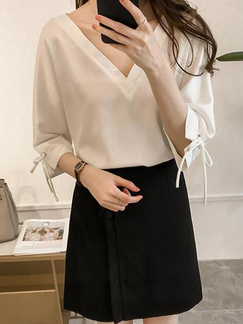 White Loose Plus Size V Neck Chiffon Top for Casual Party Office