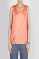 Orange Slim Round Neck Linking Two-Layered Top for Casual