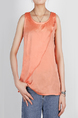 Orange Slim Round Neck Linking Two-Layered Top for Casual