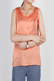 Orange Slim Round Neck Linking Two-Layered Top for Casual