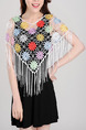 Colorful Loose Knitting Cutout Cloak Tassel Embroidery Top for Casual
