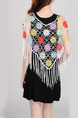 Colorful Loose Knitting Cutout Cloak Tassel Embroidery Top for Casual