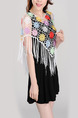 Colorful Loose Knitting Cutout Cloak Tassel Embroidery Top for Casual