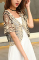 Brown Plus Size Lace Embroidery See-Through V Neck Sun Protection  Cardigan for Casual