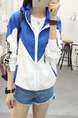 White and Blue Plus Size Loose Contrast Linking Hooded Drawstrings Pockets Letter Printed Long Sleeve Coat for Casual
