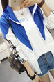 White and Blue Plus Size Loose Contrast Linking Hooded Drawstrings Pockets Letter Printed Long Sleeve Coat for Casual