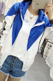 White and Blue Plus Size Loose Contrast Linking Hooded Drawstrings Pockets Letter Printed Long Sleeve Coat for Casual