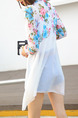 White Colorful Loose Located Printing See-Through Sun Protection Asymmetrical Hem Floral Long Sleeve Coat for Casual
