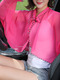 Pink Contrast Linking Cloak Flare Sleeve Band Long Sleeve Polyester Scarf 