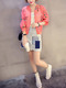 Pink Colorful Loose Printed See-Through Coat for Casual Party