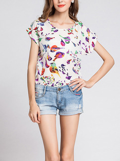 White Colorful Loose Printed T-Shirt Plus Size Top for Casual Party