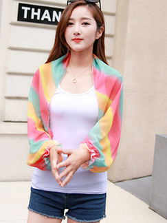 Colorful Loose Stripe See-Through Scarves Long Sleeve Scarf for Casual