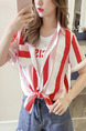 White and Red Loose Contrast Stripe Shirt Top for Casual Party