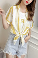 White and Yellow Loose Contrast Stripe Shirt Top for Casual Party