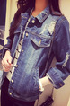 Navy Blue Loose Denim Long Sleeve Collar Buttons Coat for Casual