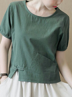 Ink Green Loose  Chinese T-Shirt Top for Casual