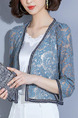 Haze Blue Slim Lace See-Through Coat for Casual Office Party