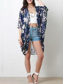 Colorful Loose Kimono Printed Shirt Floral Top for Casual Beach