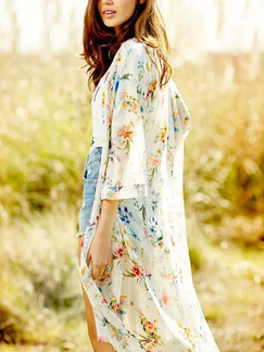 White and Colorful Loose Printed Shirt Floral Top for Casual