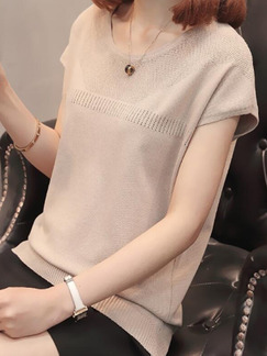 Khaki Loose Knitting T-Shirt Top for Casual Party
