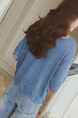 Blue Loose Knitting Holes V Neck Sweater for Casual