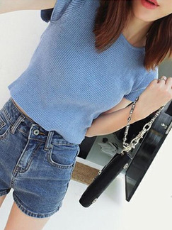 Blue Slim Knitting Top for Casual Party