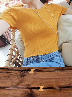 Yellow Slim Knitting Top for Casual Party