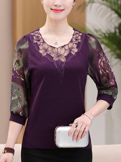 Dark Purple Loose Linking Printed Blouse Plus Size Floral Top for Casual Party