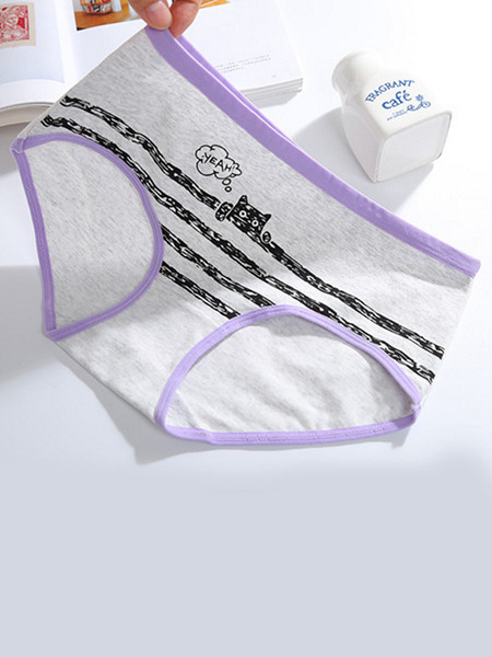 Grey and Purple Located Printing Bikinis Cotton Panties