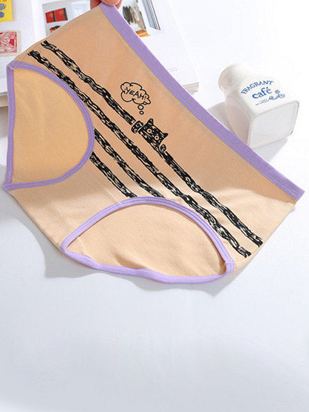 Beige and Purple Located Printing Bikinis Cotton Panties