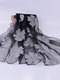 Black and Grey Women Cut Flowers See-Through Polyester Scarves  

