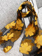 Black and Yellow Women Cut Flowers See-Through Polyester Scarves  
