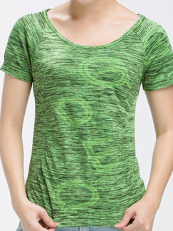 Green Women Dyeing Round Neck Quick Dry Located Printing Top for Casual