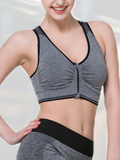 Grey Women Zipper Back Cross Widen Strap Removable Chest Pad Sportswear for Sports Fitness