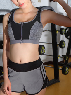 Grey and Black Women Two-Piece Contrast Linking Quick Dry No Rims Sportswear for Sports Fitness