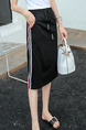 Black Plus Size High Waist Over-Hip Side Stripe Adjustable Waist Band Furcal Back Skirt for Casual