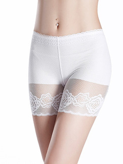 White Lace Lift-Hip Boxer High Waist Polyester and Elasticity Panty