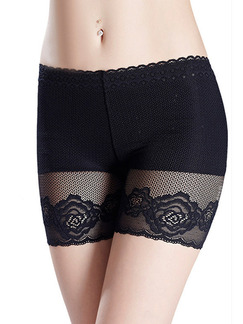 Black Lace Lift-Hip Boxer High Waist Polyester and Elasticity Panty